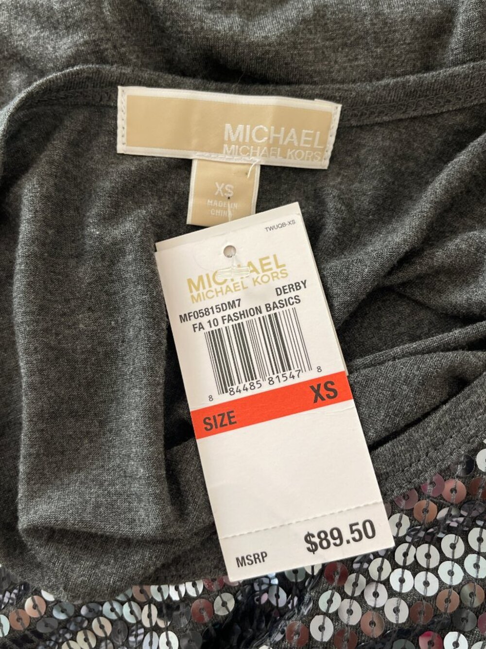 New Michael Kors Gray Sequin Top MK XS - Picture 5 of 8